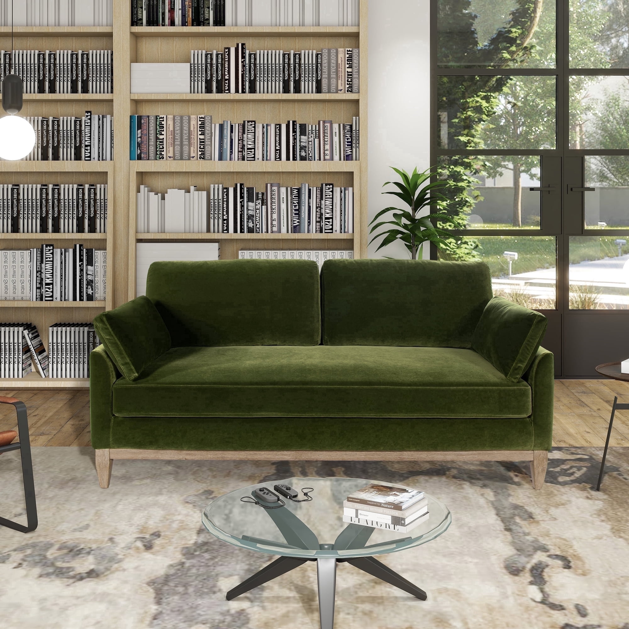 Jennifer Taylor Home Pasadena 75.5" Modern Farmhouse Sofa, Olive Green Performance Velvet