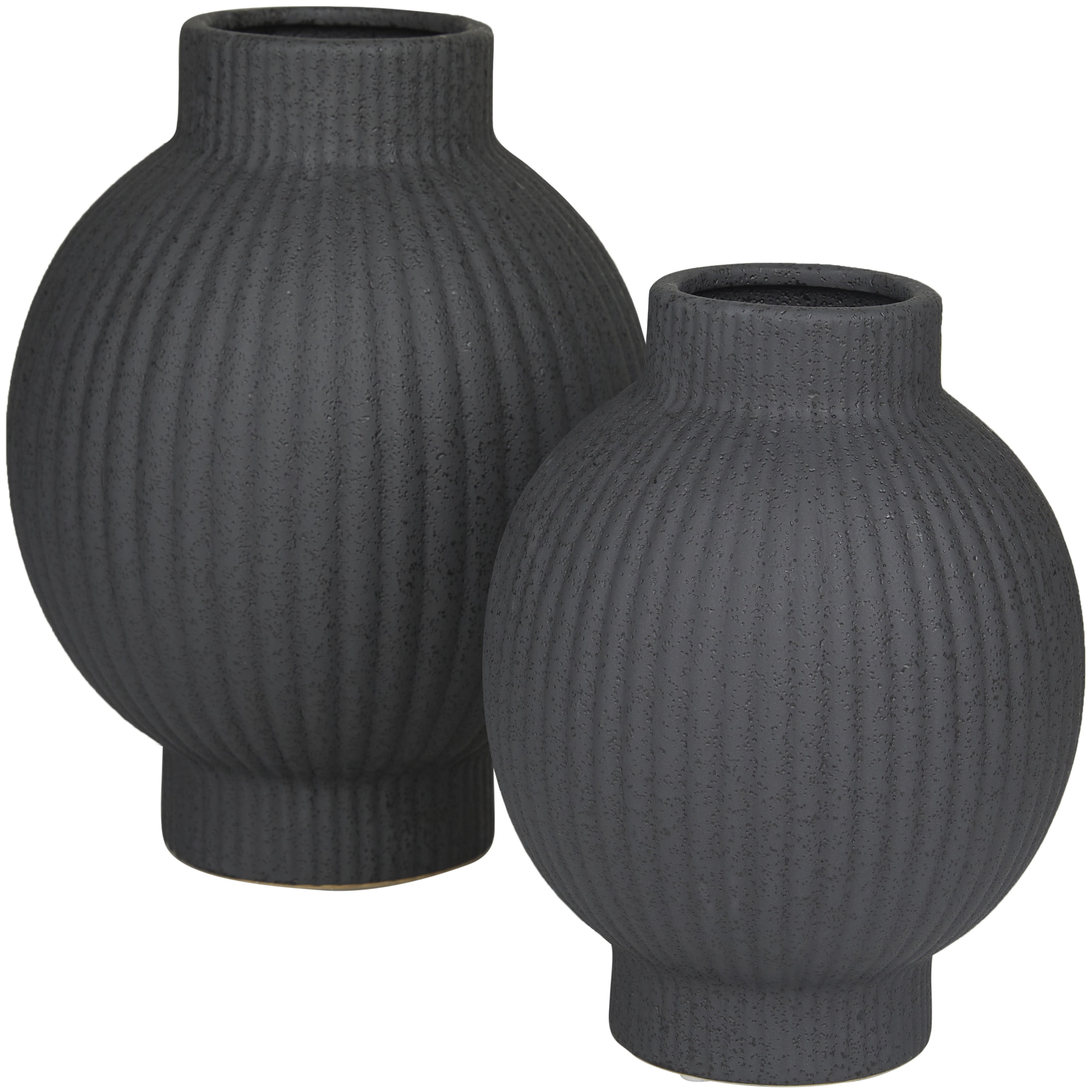 CosmoLiving by Cosmopolitan 11", 9"H Ribbed Black Ceramic Vase, Set of 2