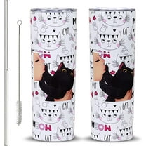 Cat Skinny Tumbler, Gifts for Cat Lovers 20oz with Lid and Straw Cat Themed Stainless Steel Tumbler Double Wall Vacuum Insulated Cat Cup, Cat Mugs for Cat Lovers, Cat Slim Cup