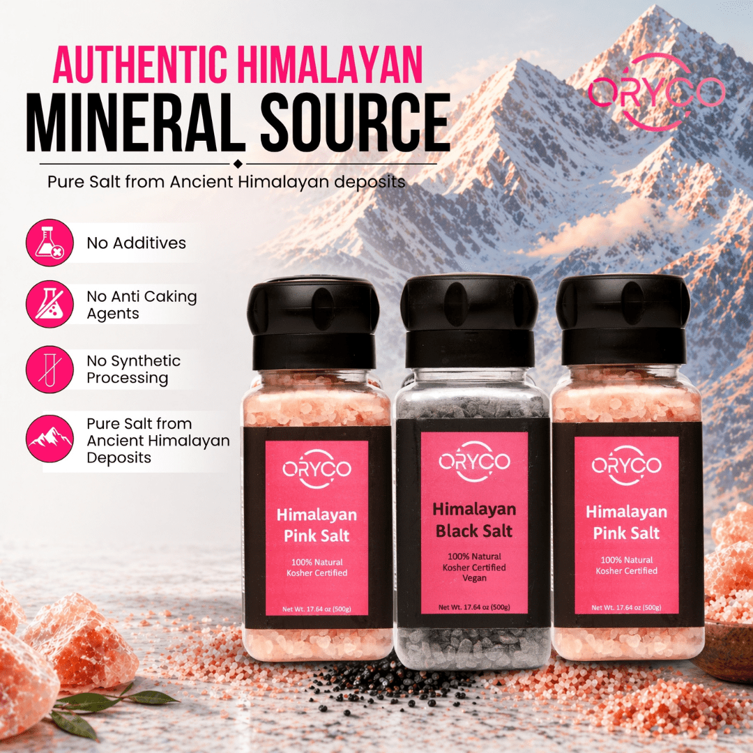 Oryco Himalayan Salt Grinder 2 Pink+1 Black Salt Bundle-3 Pack (17.64oz x3)