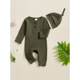 thumbnail image 5 of Spewahor Baby Girls Boys Spring Autumn Romper Long Sleeve Crew Neck Solid Color Ribbed Button Jumpsuit with Hat, 5 of 9