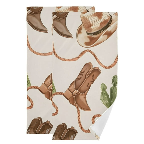 Western Cowboy Hats Ropes Boots Cactus Hand Towel Absorbent Bath Towels for Bathroom Sports Gym 28" x 14" Set of 2