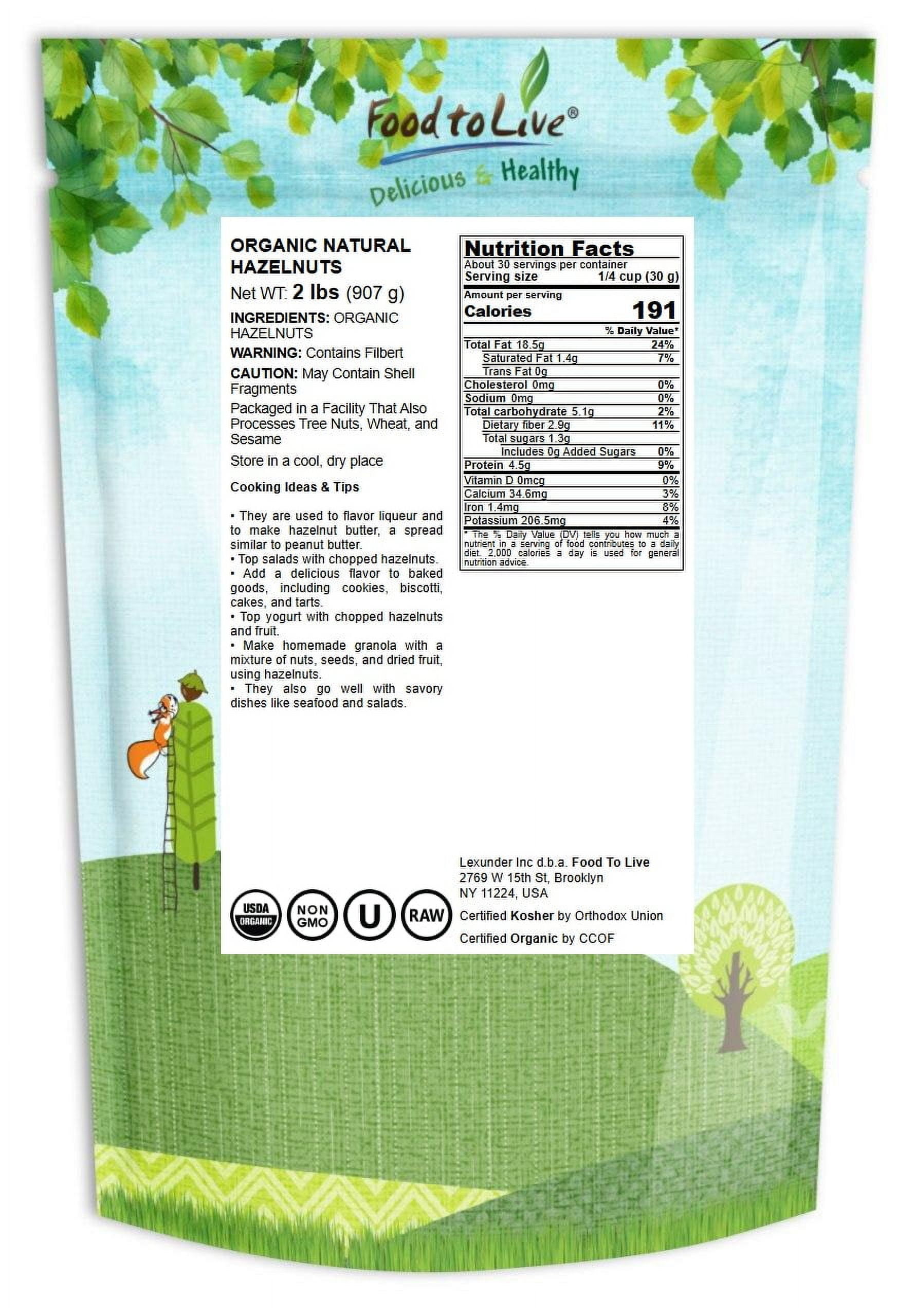 Food to Live, Organic Hazelnuts, 2 Pounds, Non-GMO, Kosher