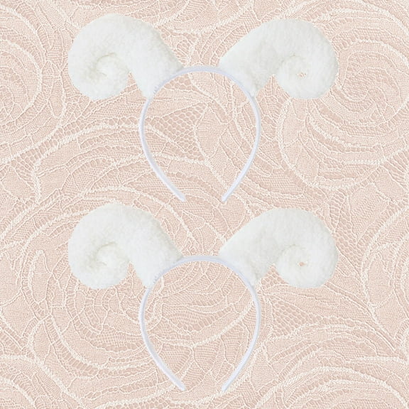 MEIBUTYUP 2Pcs White Cat Ear Hair Hoop with Sheep Horn Design Ideal for Party Decoration and Photos