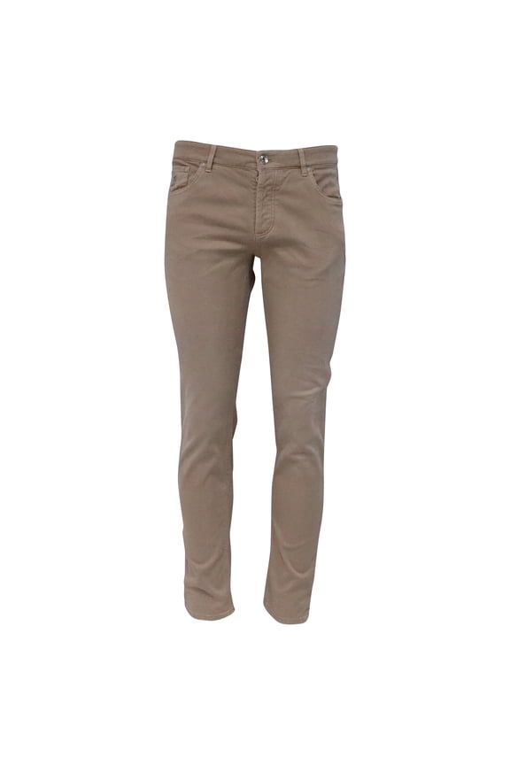 Pre-Owned Brunello Cucinelli Slim-Fit Trousers in Khaki Brown Cotton