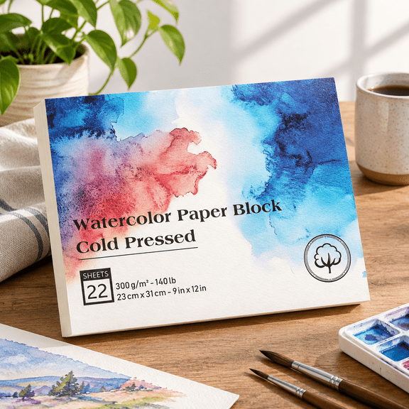 Watercolor Paper Block 9x12 Inch Ton Pad 22 Sheets Cold Pressed | 140 Lb/300gsm Acid-free Forting Drawing Art Journaling Professio