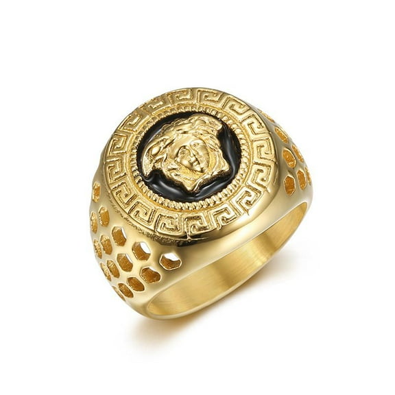 Creative Medusa 14K Yellow Gold Ring for Men Inlaid with Zircon Fashion Domineering Rings Female Punk Style Jewelry Gifts