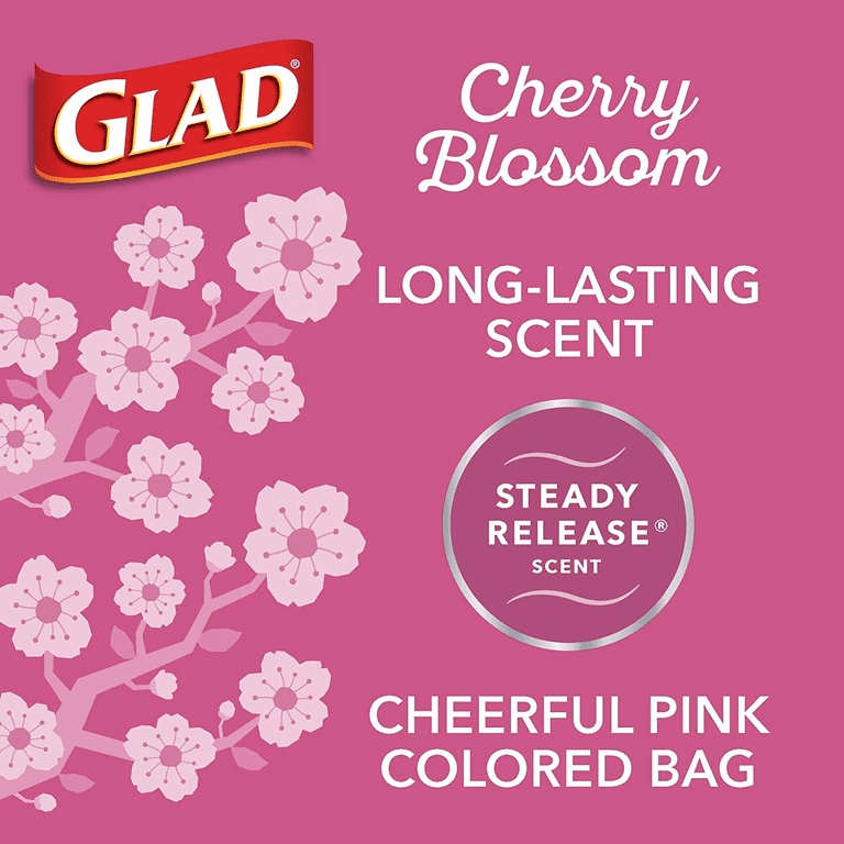 Glad ForceFlex MaxStrength 13 gal. Cherry Blossom Scent Pink Kitchen  Drawstring Trash Bags (34-Count) 1258779278 - The Home Depot