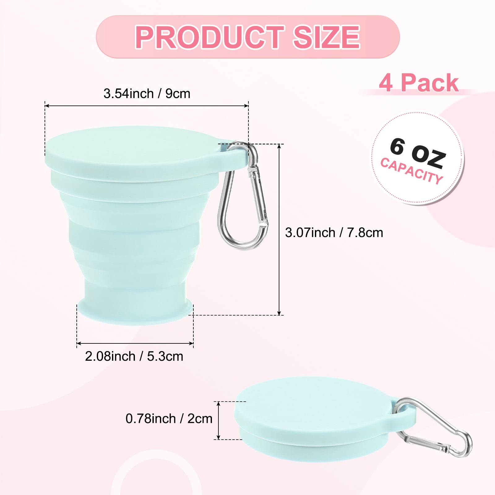 Uxcell 4 Pack Collapsible Travel Cup, 6oz(180ml) Silicone Portable Foldable Water Cup Bottle with Spring Buckle [Blue]