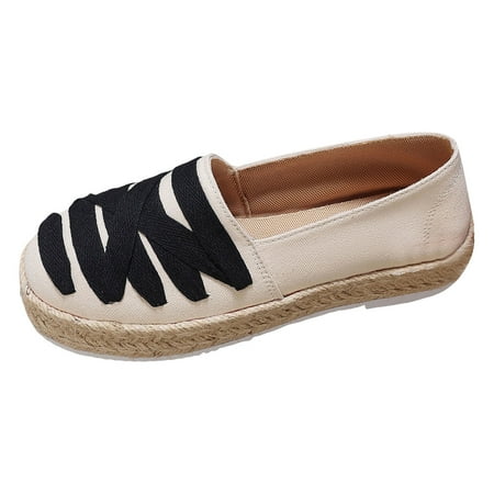 

MIASHUI Women s Flats Shoes Weave Non Round Toe Breathable On Lazy Canvas Shoes Casual Shoes White 9