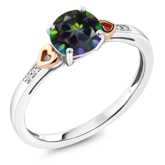 Gem Stone King 1.33 Ct Round Green Mystic Topaz White Diamond 925 Silver and 10K Rose Gold Ring (Size 5)