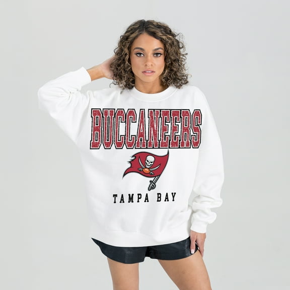 Women's Gameday Couture White Tampa Bay Buccaneers Sunday Drives Oversized Crewneck Pullover Sweatshirt
