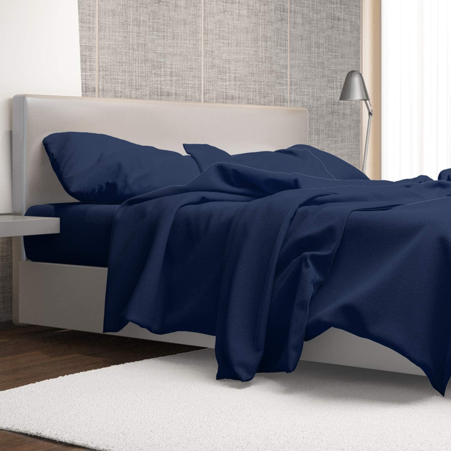 Canadian Linen Microfiber 4 Piece Bedsheet Set Navy Blue Upto 16 Inch