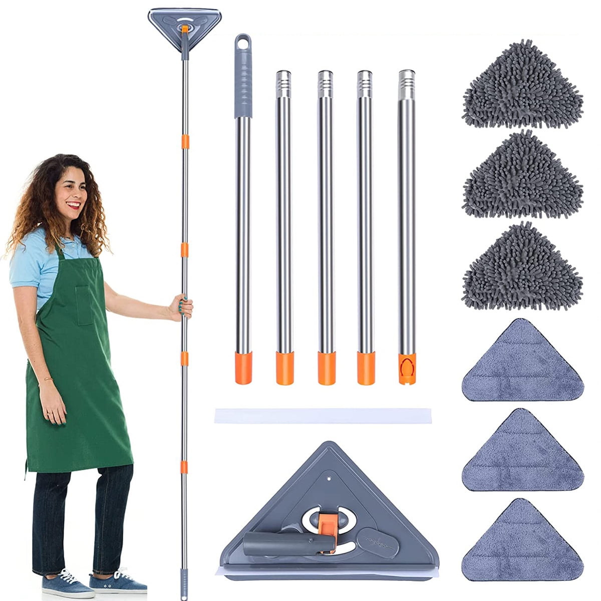 Lieonvis Wall Mop with Long Handle 360 ° Rotating Triangle Microfiber
