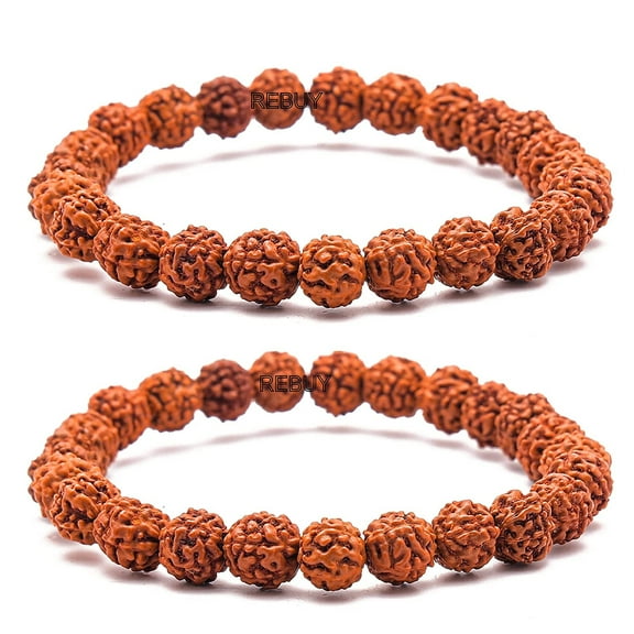Petrichor Rudraksha Beads Bracelet 5 Mukhi (Pack of 2, Brown, Small, Adult Unisex)