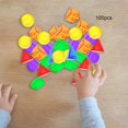 thumbnail image 1 of 100 bloques geométricos sólidos con formas geométricas para niños. Desarrolla tus habilidades geométricas desde temprana edad. Bloques translúcidos 3D, 1 of 8