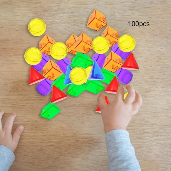 100 bloques geométricos sólidos con formas geométricas para niños. Desarrolla tus habilidades geométricas desde temprana edad. Bloques translúcidos 3D