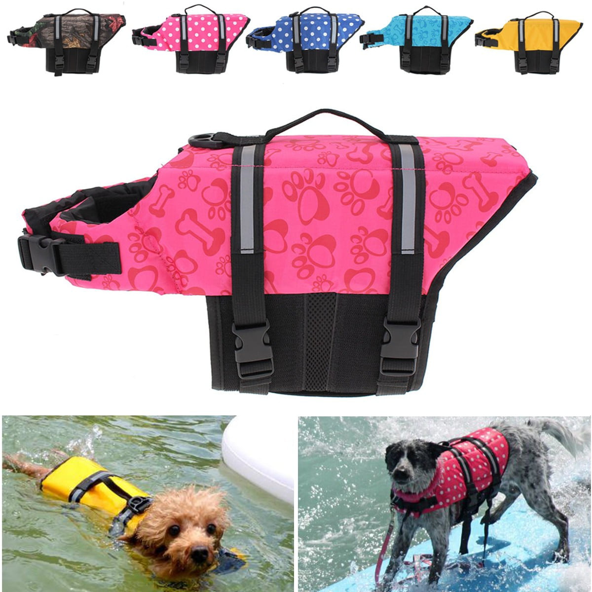 Dog Life Jacket Buoyancy Aid Pet Safety Swimming Boating Adjustable Vest Suits 