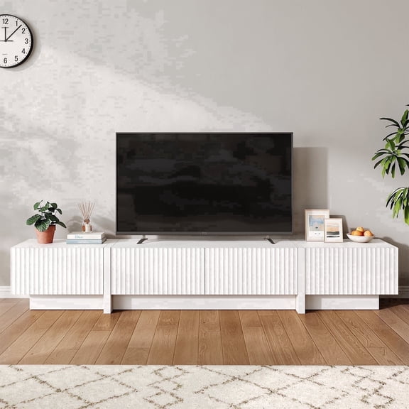 98" White Modern TV Stand, Large Entertainment Center with Drawers & Storage Compartments, Fits 55"-95" TVs for Living Room