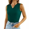 thumbnail image 2 of Otvok Basic Tops for Women Solid Ribbed Fitted Tank Top 2024 V Neck Curved Hem Sleeveless Shirts, 2 of 6