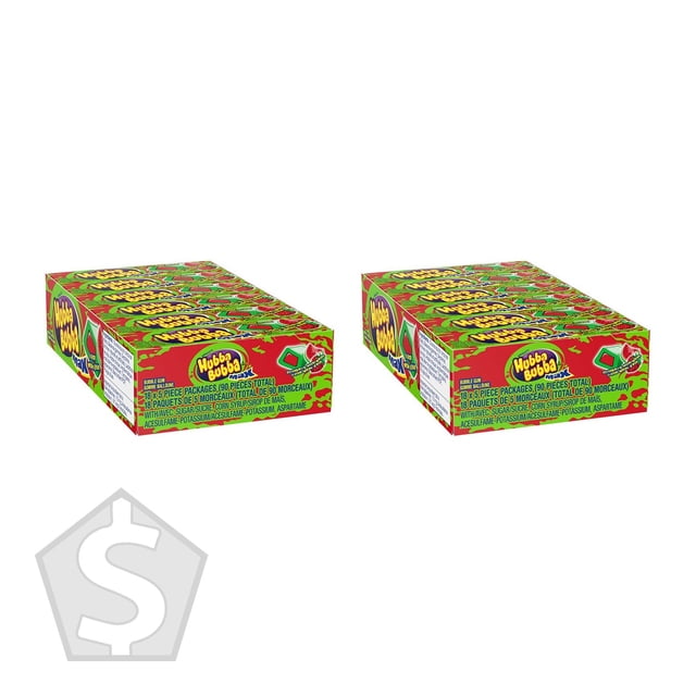 Hubba Bubba Max Fraise Melon D\'eau, 18 Paquets de 5 - Lot de 2