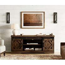 WAMPAT Farmhouse TV Stand with Sliding Barn Doors, Media Console with 3-Tier Adjustable Shelf for TVs up to 65", Rustic Wood Entertainment Center for Living Room,Rustic Brown