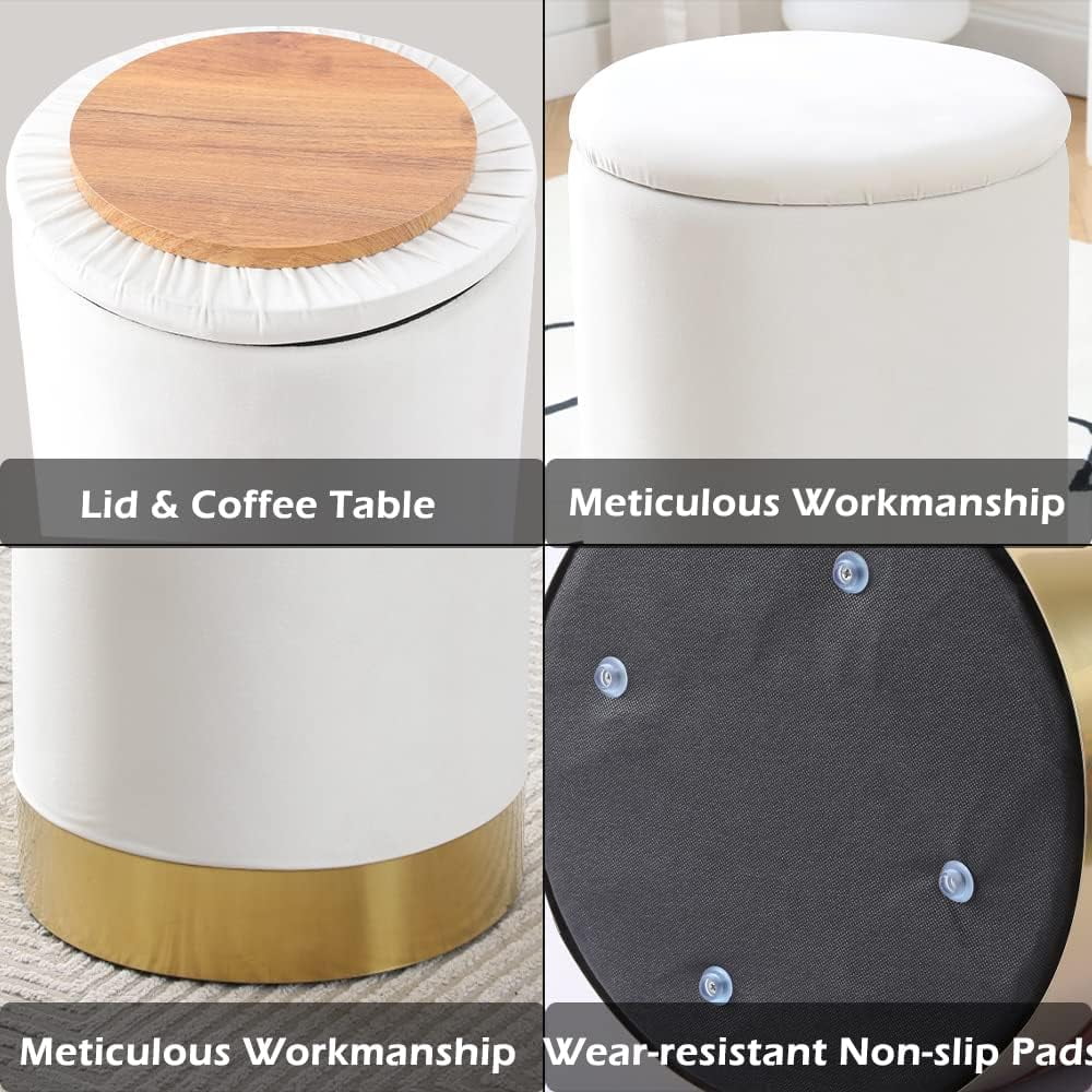 Mxfurhawa Cream Velvet Multipurpose Storage Ottoman