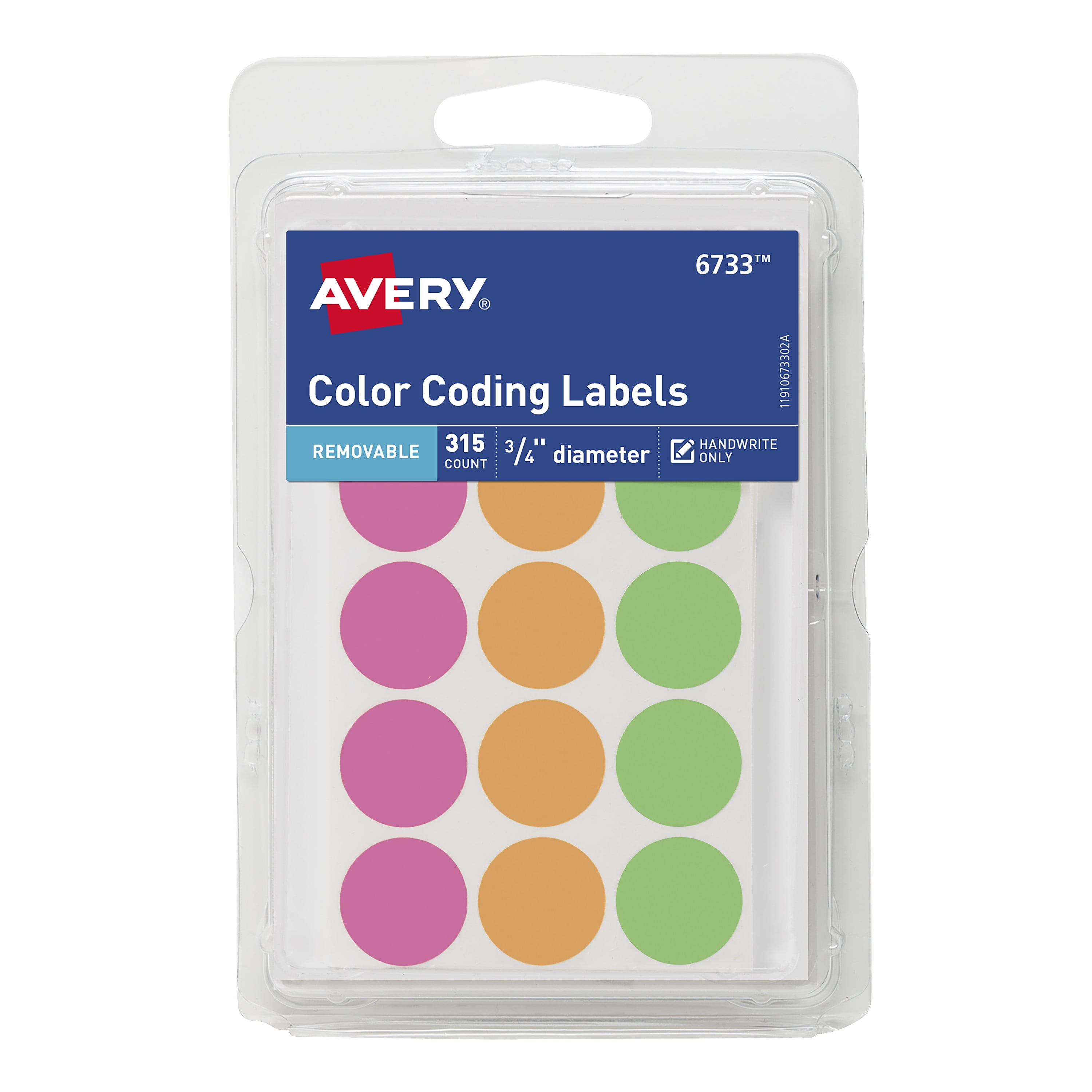 Avery Removable Labels 3/4" Round 1008/PK Neon AST 05474 