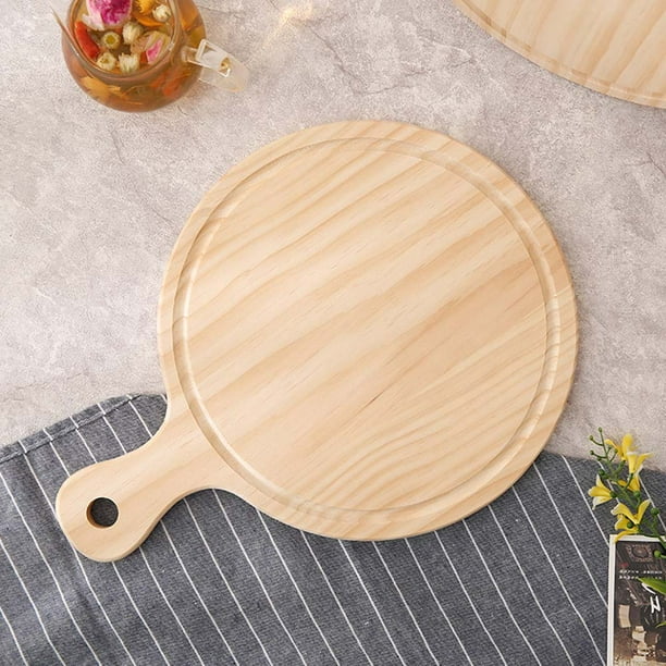 Round Wooden Pizza Serving Slicing Paddle Board Wood Chopping Block Handle Com Round Wooden Pizza Serving Slicing, Round Wooden Pizza Board With Handle