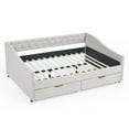 thumbnail image 4 of Full Size Daybed with 2 Storage Drawers, Upholstered Bed Frame for Bedroom, Guest Room & Lounge Room, Beige, 4 of 7