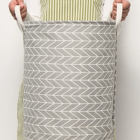 Harper Grey Foldable Laundry Hamper Washing Dirty Clothes Storage Cotton Linen Laundry Basket Hamper Canvas Toy Storage Organizer Bag Home Household 13.78x17.72 inch ()