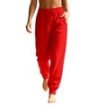 thumbnail image 2 of Women's Fleece Sweatpants Winter High Waisted Joggers Athletic Pants Casual Fall Drawstring Trousers with Pockets,Red L, 2 of 8