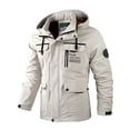 thumbnail image 5 of Men's Waterproof Hooded Jacket, Windproof Outdoor Work Coat with Multi-Pockets, Detachable Hood Casual Spring Fall Windbreaker Beige, 5 of 9