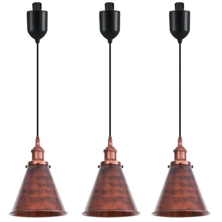 Kiven L-Type track lighting pendants Adjustable Height,L track pendant lights with Rusty Red Iron Lampshade,Farmhouse Track Lighting Fixture for Kitchen Cafe Hallway, E26 Socket