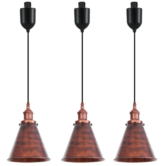 Kiven L-Type track lighting pendants Adjustable Height,L track pendant lights with Rusty Red Iron Lampshade,Farmhouse Track Lighting Fixture for Kitchen Cafe Hallway, E26 Socket