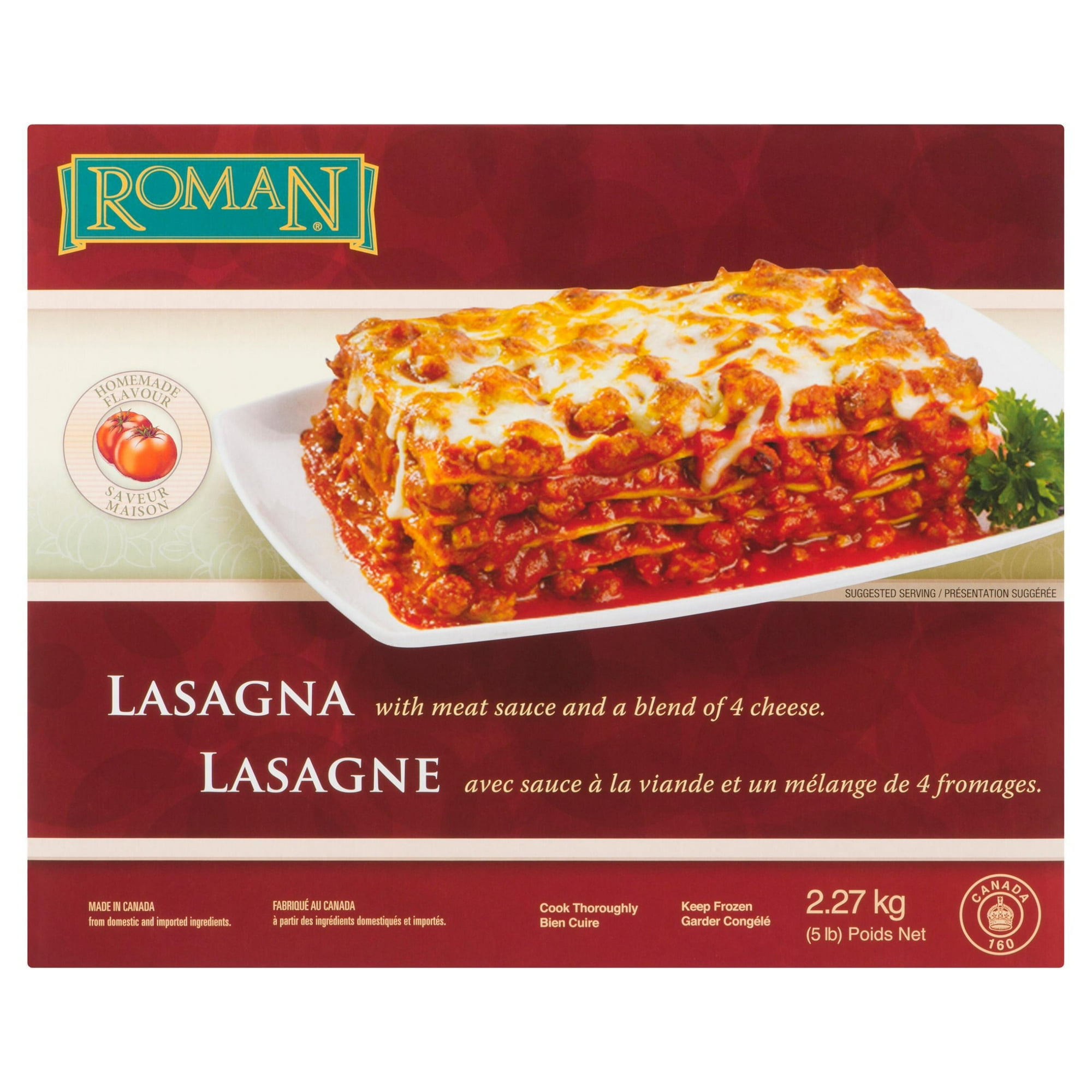 Lasagne Roman avec sauce à la viande et une mélange de quatre fromages 2,27 kg