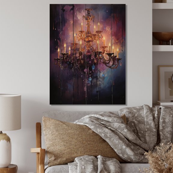 Designart "Chandelier modern Opulence" Glam Print on Natural Pine Wood