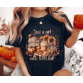 thumbnail image 2 of Just a Girl Who Loves Fall Shirt, Sunflower Pumpkin Coffee Football Graphic Tee, Comfort Colors Autumn Unisex T-Shirt - Black, M, 2 of 3