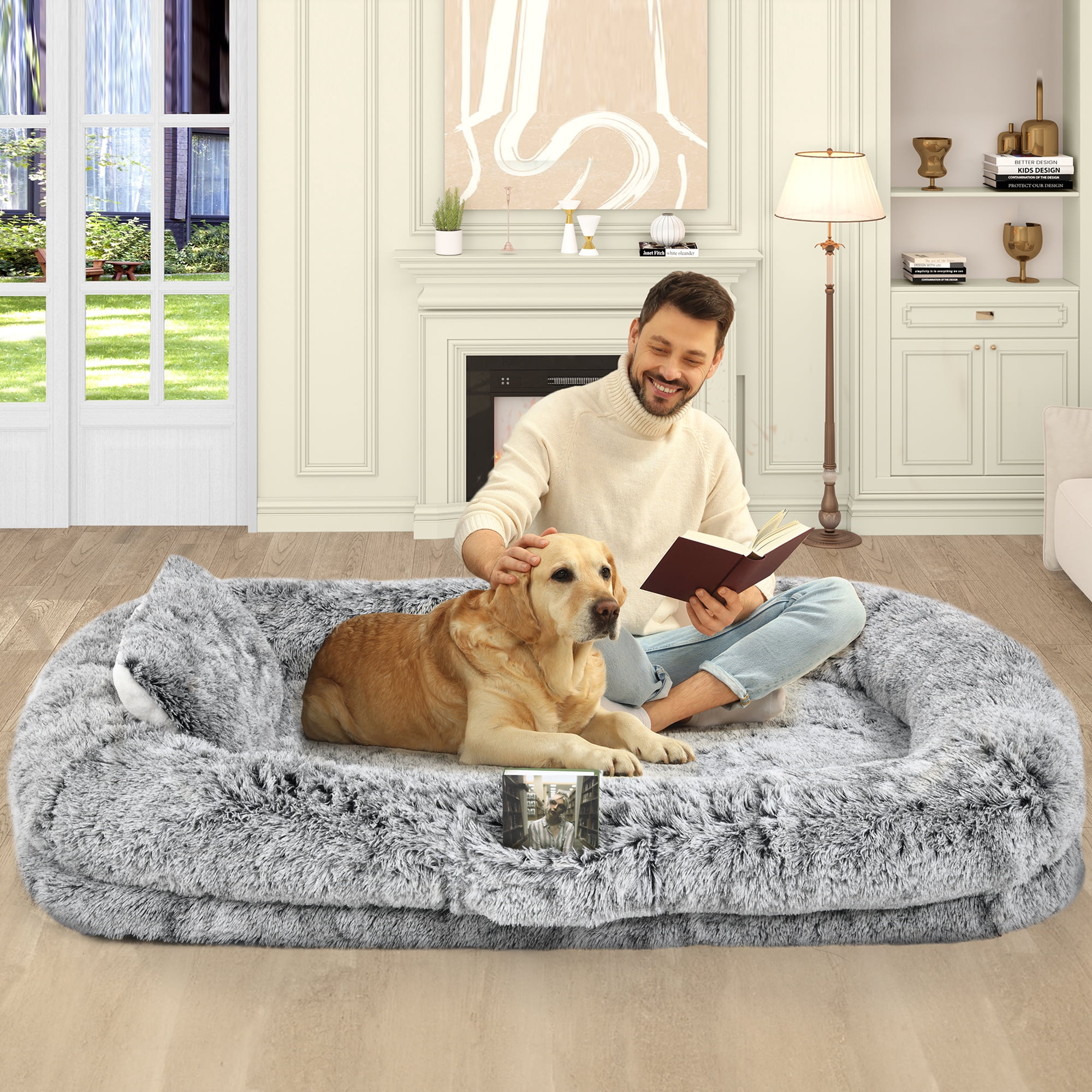 Uforic Oversized Memory Foam Human Dog Bed with Blanket & Pillow, Grey