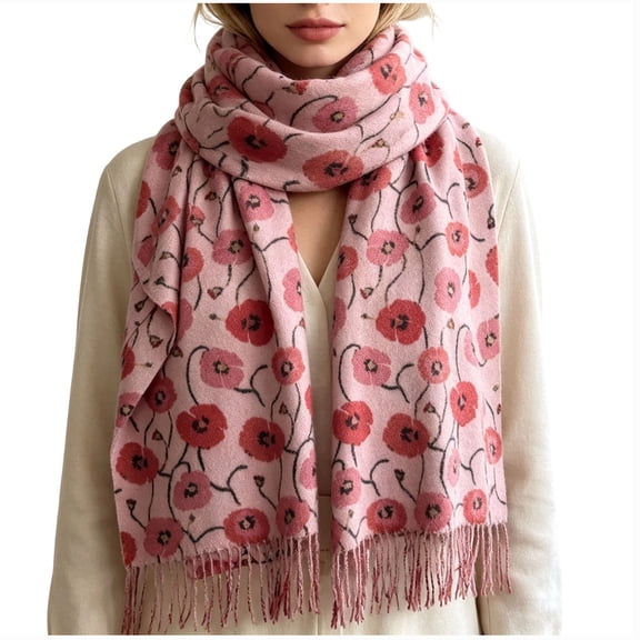 FAHXNVB Winter Scarf for Women Casual Long Print Tassel Shawl Wrap Soft Lightweight Thick Warm Fringed Scarves