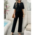 thumbnail image 2 of SWSMCLT Women's Summer 2 Piece Outfit 2 Piece Knit Spring Fall Lounge Set Short Sleeve Sweater Wide Leg Pant Suits Casual Cozy Black Small, 2 of 5