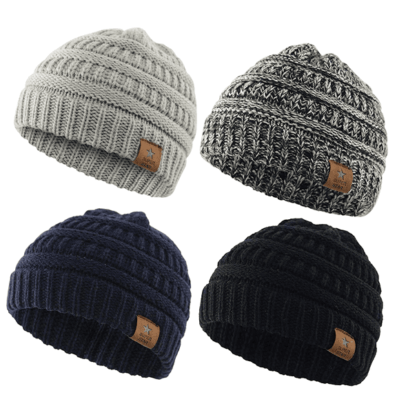 Tsioloow Baby Beanies Toddler Warm Knit Winter Hat Soft Cute Baby Hats Boys Girls Cozy Chunky Infant Caps Newborn Hats Beanie for Kids Black&Light Grey&Navy&Dark Grey One Size