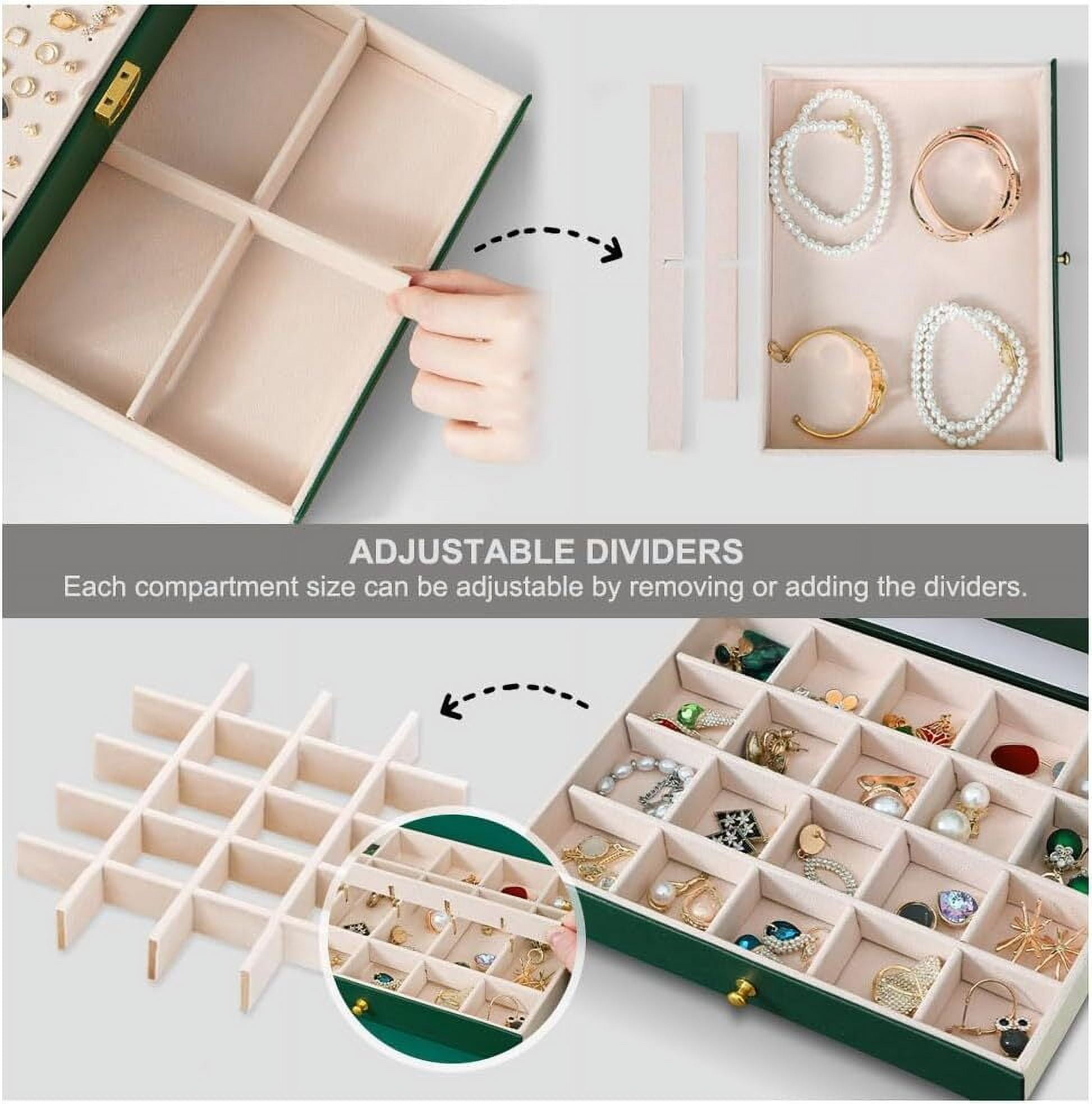 Womens Gifts for Christmas,Jewelry Box for Women,Large Jewelry Organizers and Storage,3 Layer Jewelry Box with Lock with Removable Tray for Necklaces Earrings Bracelets Rings Watches - Green