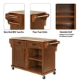 thumbnail image 5 of Kitchen Island Cart with Large Storage Cabinet and drawers on Wheels or Solid Wood Cabinet Feet, Rubberwood Countertop and Drop Leaf Breakfast Bar, Greenguard Gold Certified, Mahogany, 5 of 25