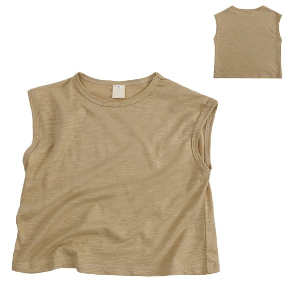 CUZIBR Toddler Kids Boys Shirts Crewneck Sleeveless Solid Color Classic Loose Soft Tee Tank Top Breathable Comfortable Clothes Summer Basic Tees Casual Clothes Funny Graphic dailywear,Beige,4 Years