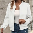 thumbnail image 6 of Womens Cropped Bomber Jacket Lightweight Zip Up Jacket No Hood Women Long Sleeve Stand Collar Coat with Pockets (White S), 6 of 7