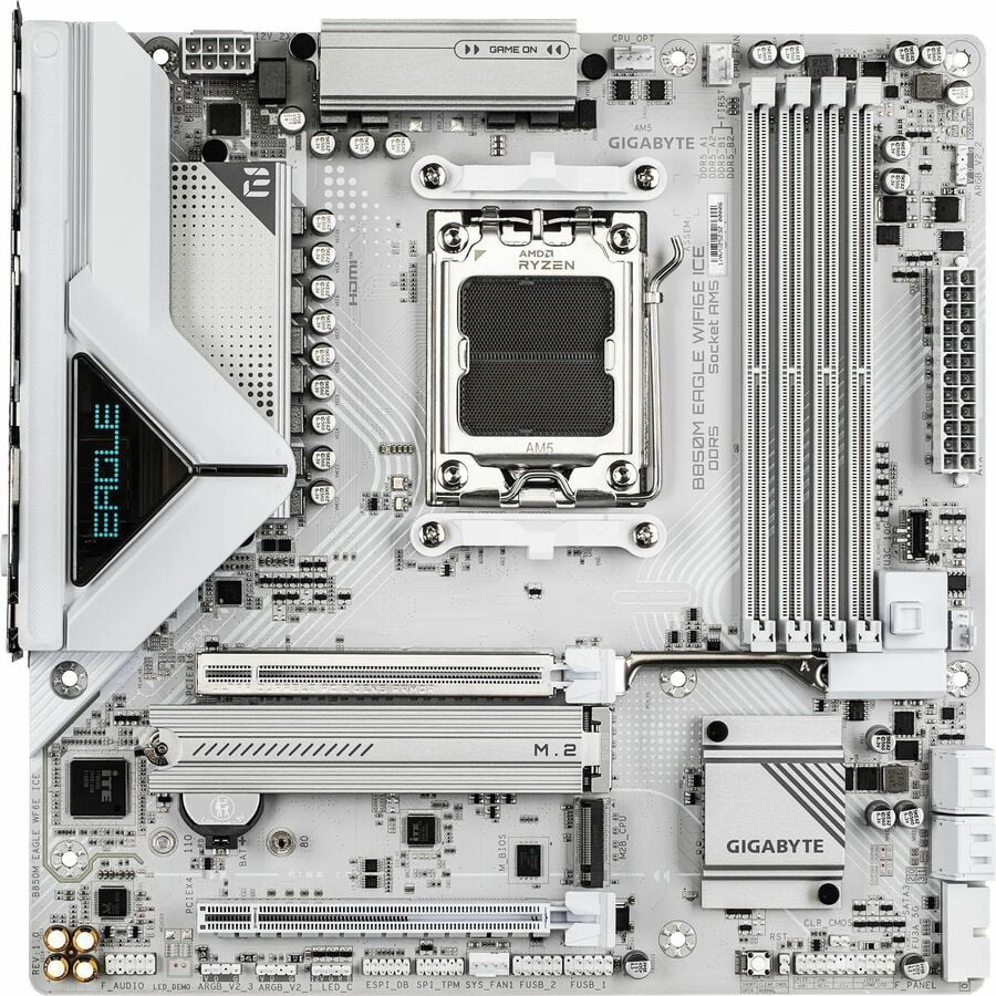 GIGABYTE Ultra Durable B850M EAGLE WIFI6E ICE Gaming Desktop Motherboard, AMD B850 Chipset, Socket AM5, ATX