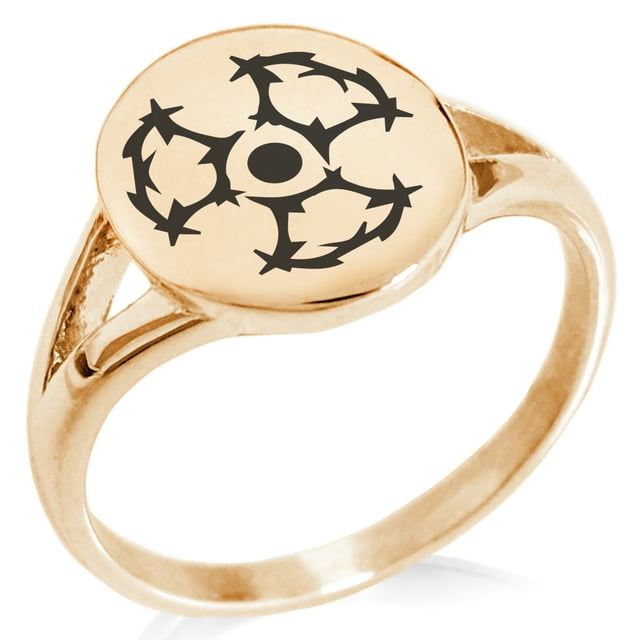 Stainless Steel Barbed Wire Radioactive Minimalist Oval Top Polished Statement Signet Ring