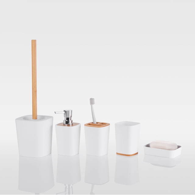 Juego de baño, cepillo de baño de bambú, dispensador de jabón para baño, caja de jabón, soporte para cepillo de dientes, artículos de tocador