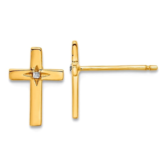 14k and White Rhodium Religious Faith Cross Post Earrings 11.2x7.7mm Wide Stud Earring for Women